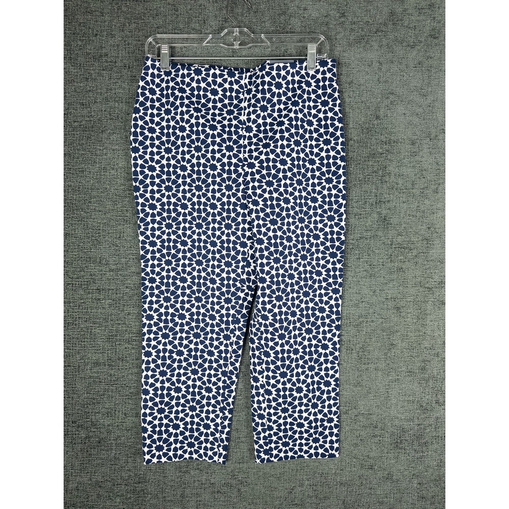 NWT Talbots Chatham Crop Pant Womens 10P Navy Blue White Geometric Print Slim Le